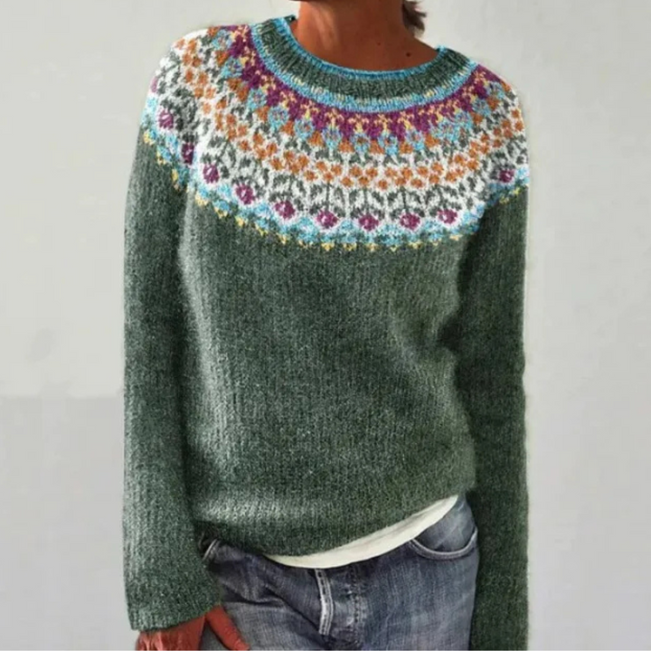 Silvia - Retro Autumn Sweater with Print