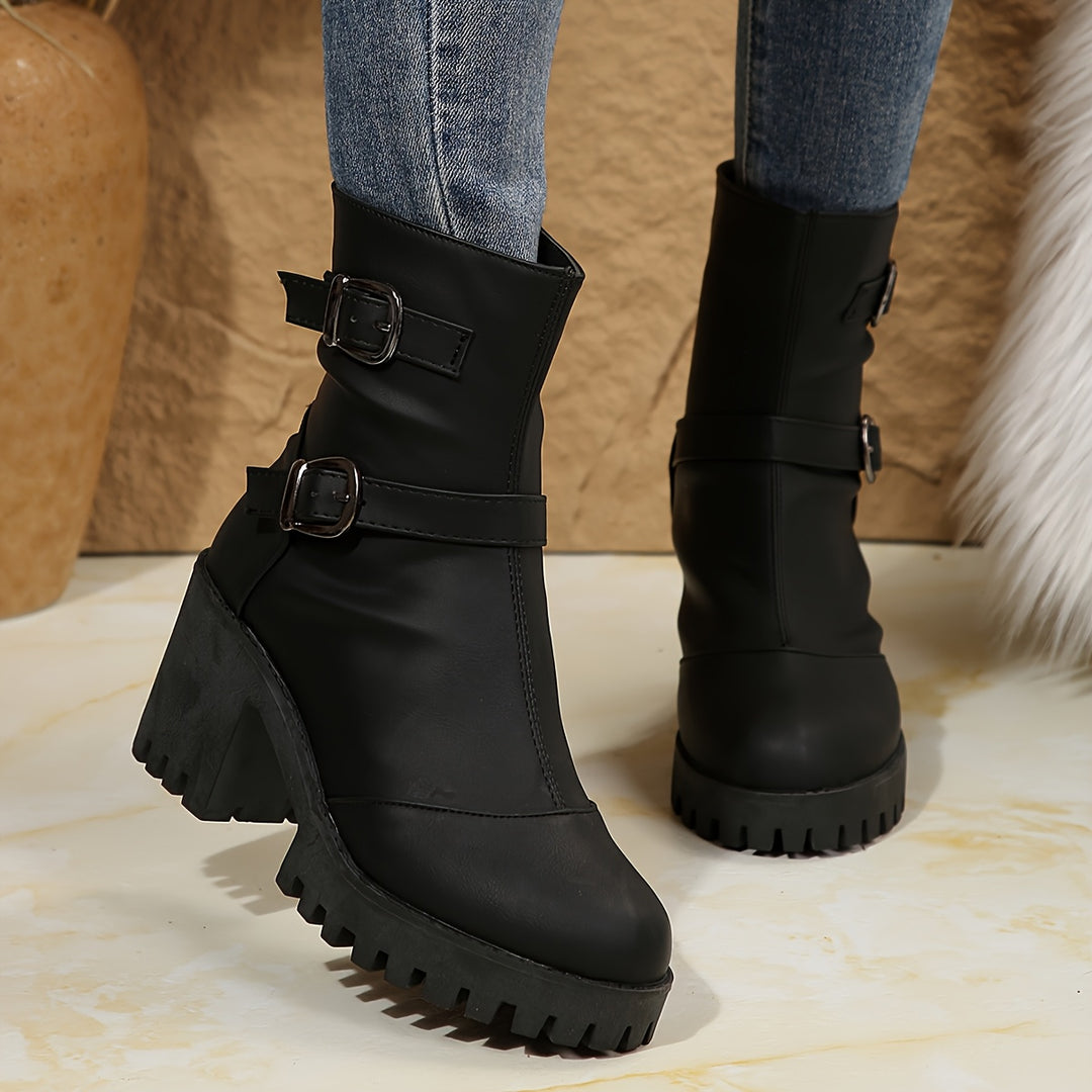 Cammy - Comfortable Block Heel Platform Boots