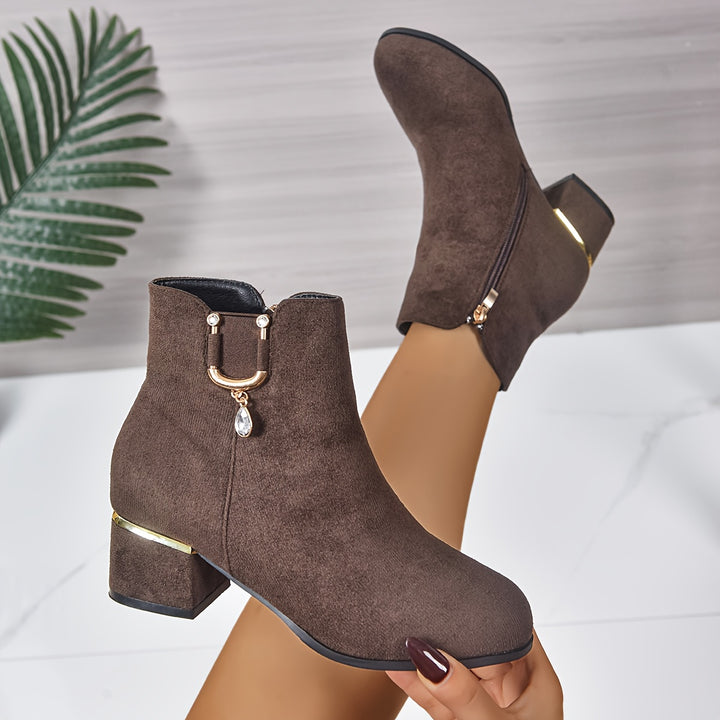 Hilly - Textured Golden Buckle Ankle Boots