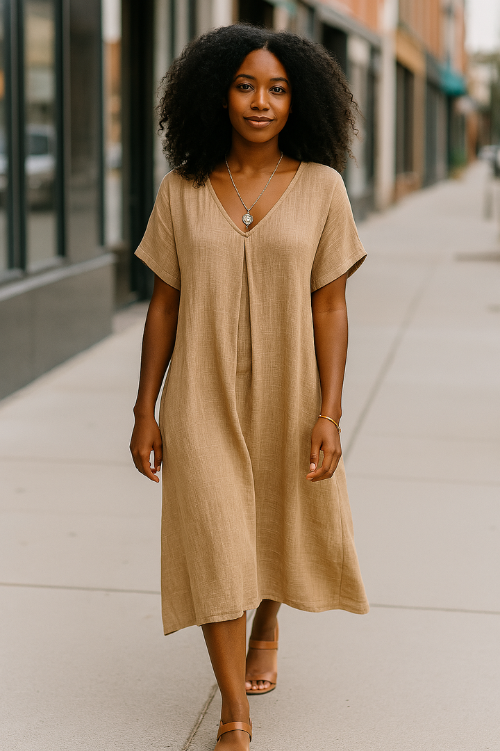 Naia | Cotton & Linen V-Neck Dress