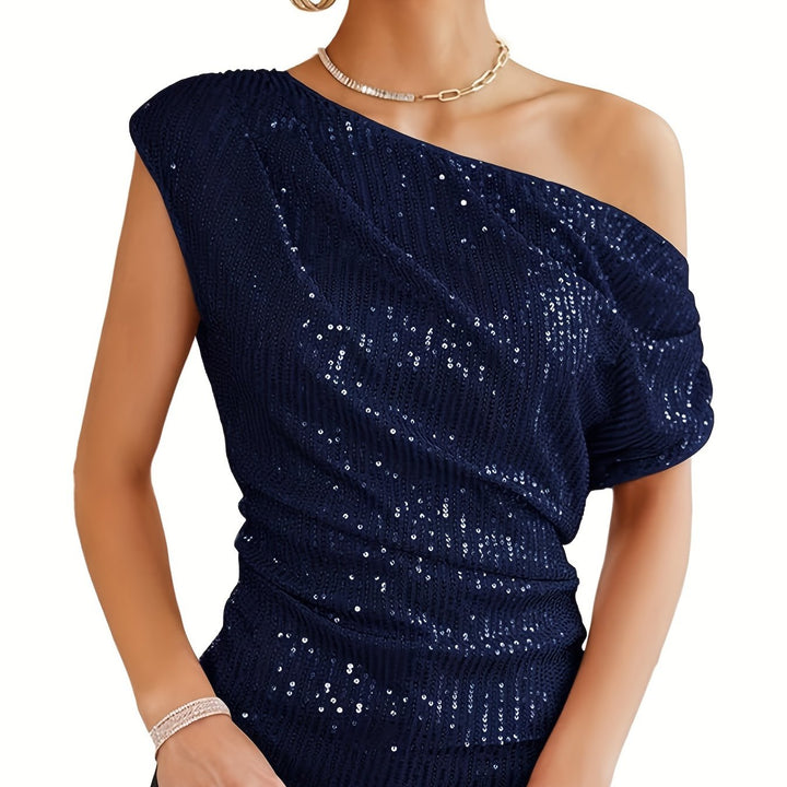 Paula | One-Shoulder Glitter Top