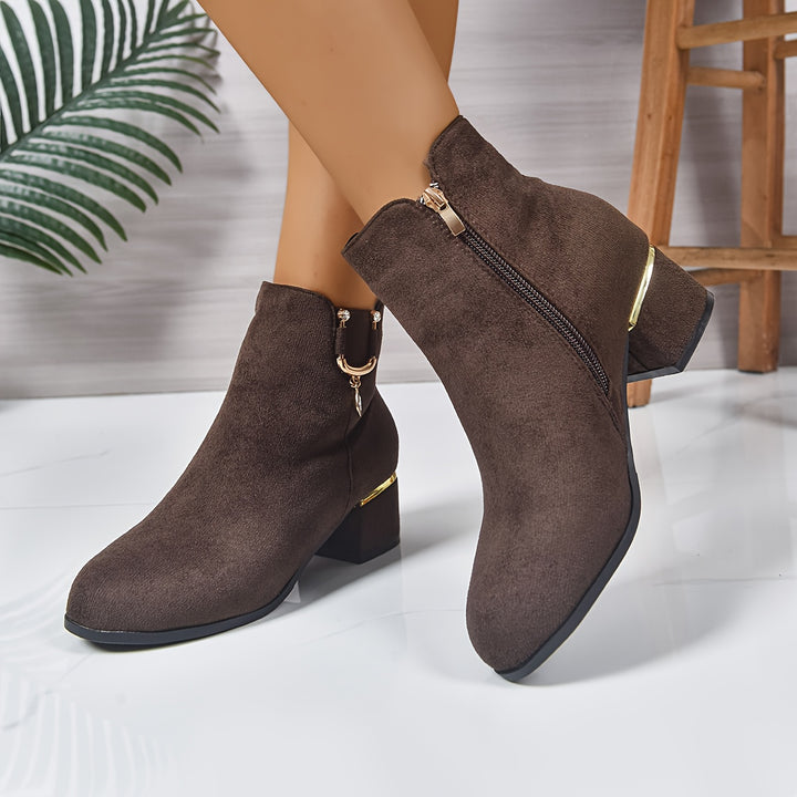 Hilly - Textured Golden Buckle Ankle Boots