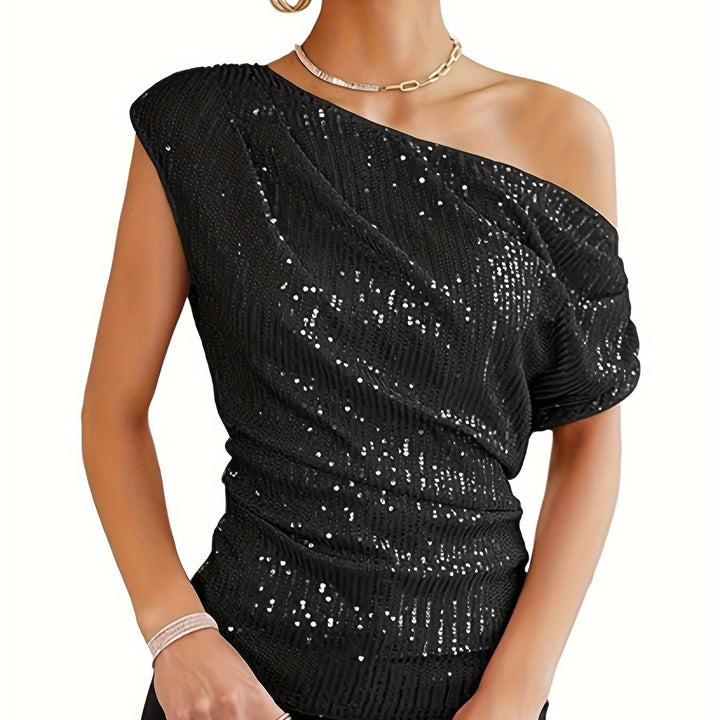 Paula | One-Shoulder Glitter Top