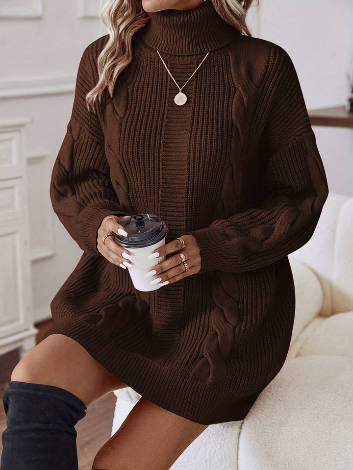 Alecia | Woven Texture Turtleneck Sweater Dress