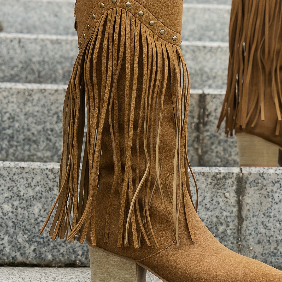 Marie - Matte Color Fringe & Tassel Boots