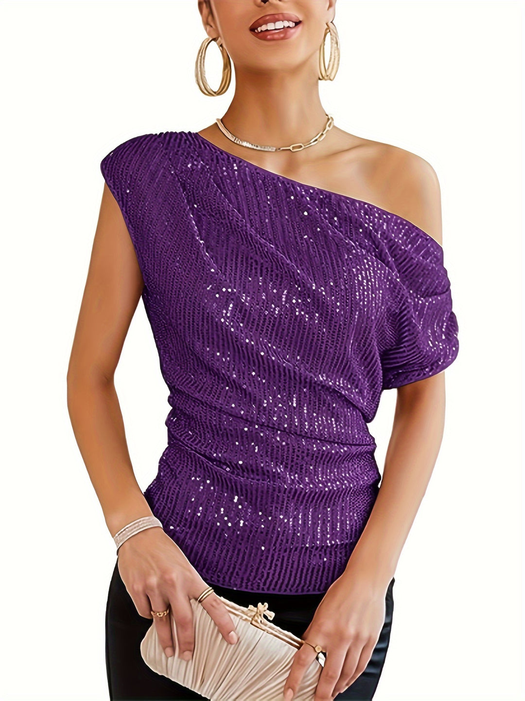 Paula | One-Shoulder Glitter Top