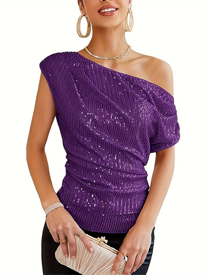 Paula | One-Shoulder Glitter Top