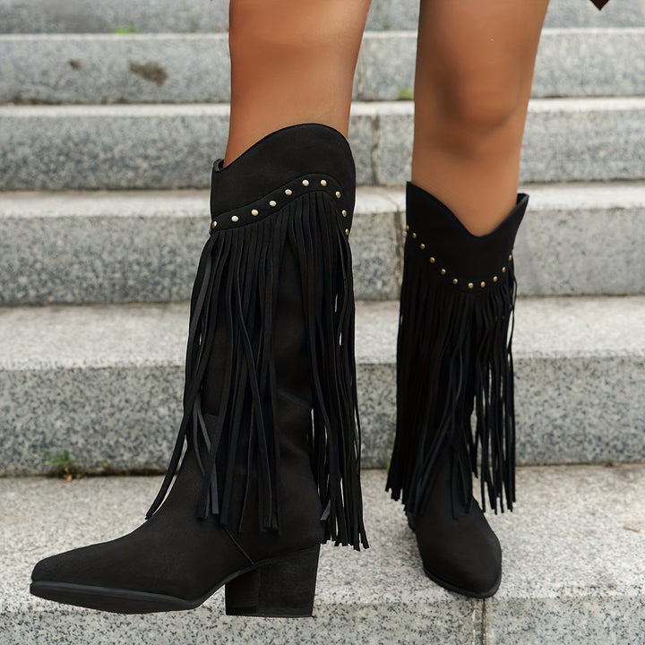 Marie - Matte Color Fringe & Tassel Boots