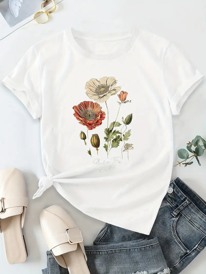 Aimilia | Elegant Short Sleeve T-Shirt With Floral Print