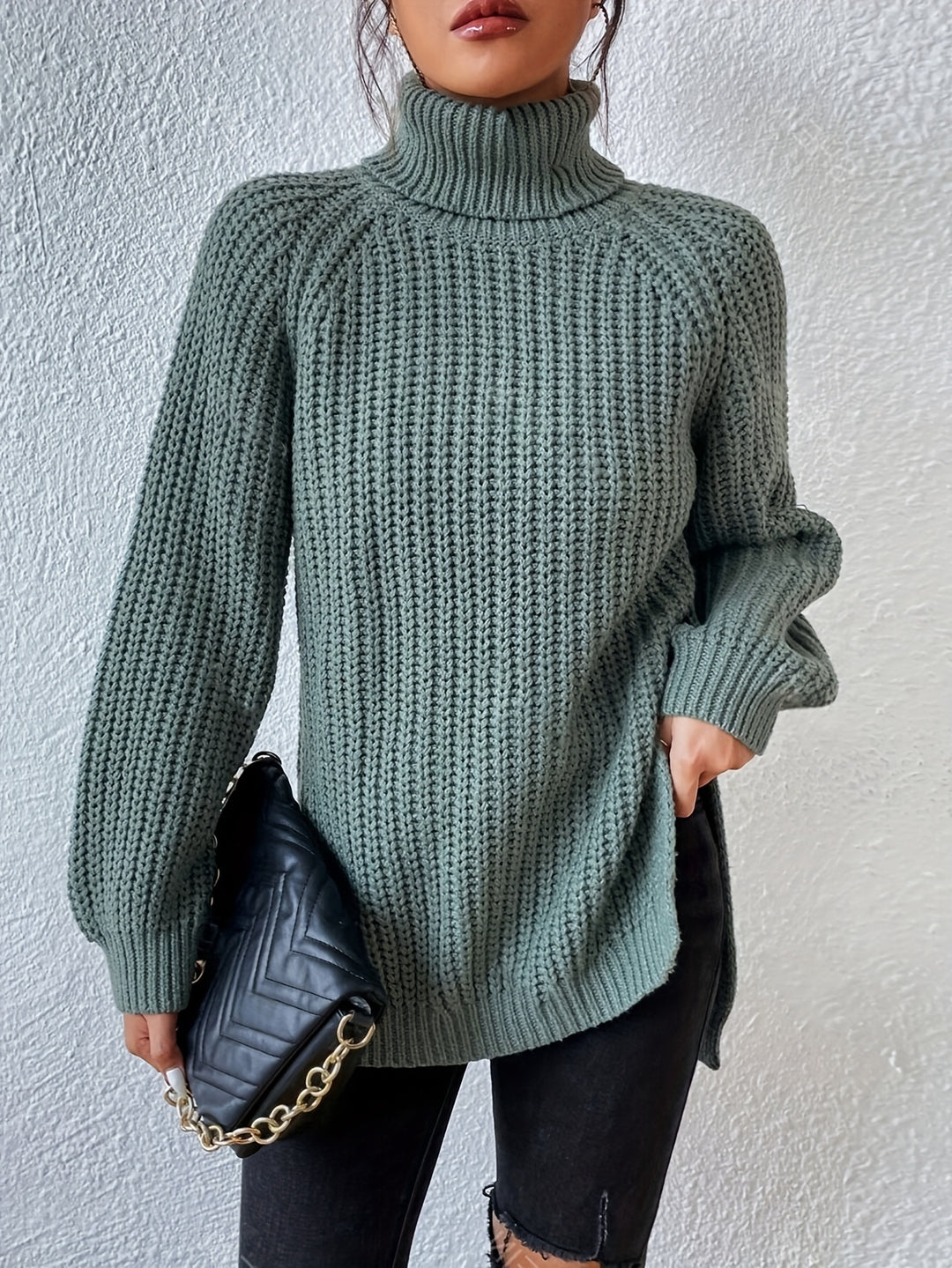 Renea | High Collar Raglan Sleeve Sweater