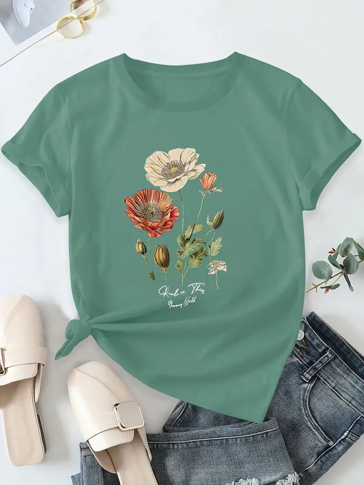 Aimilia | Elegant Short Sleeve T-Shirt With Floral Print
