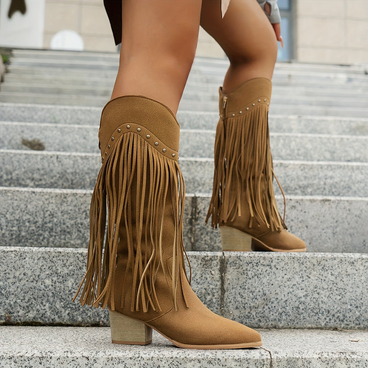 Marie - Matte Color Fringe & Tassel Boots
