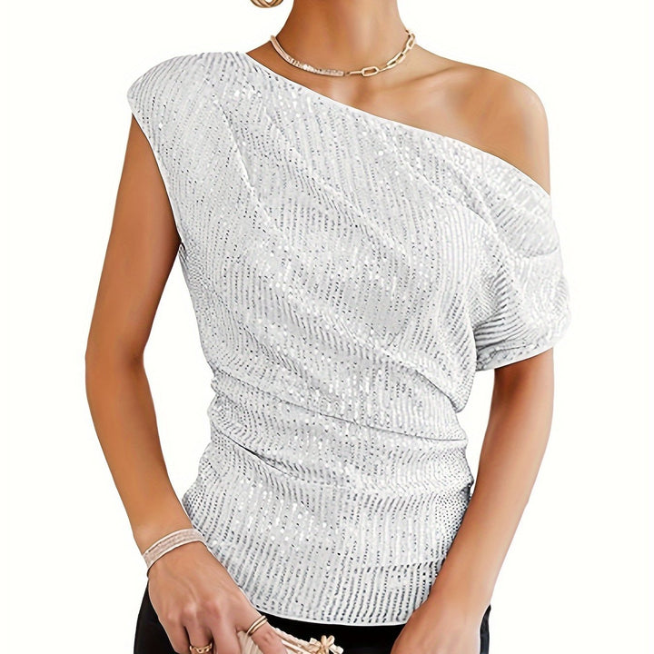 Paula | One-Shoulder Glitter Top