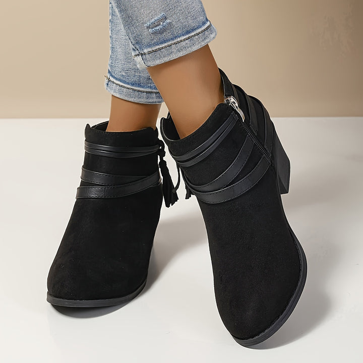 Christelle - Decorative Tassel & Side Zipper Ankle Boots