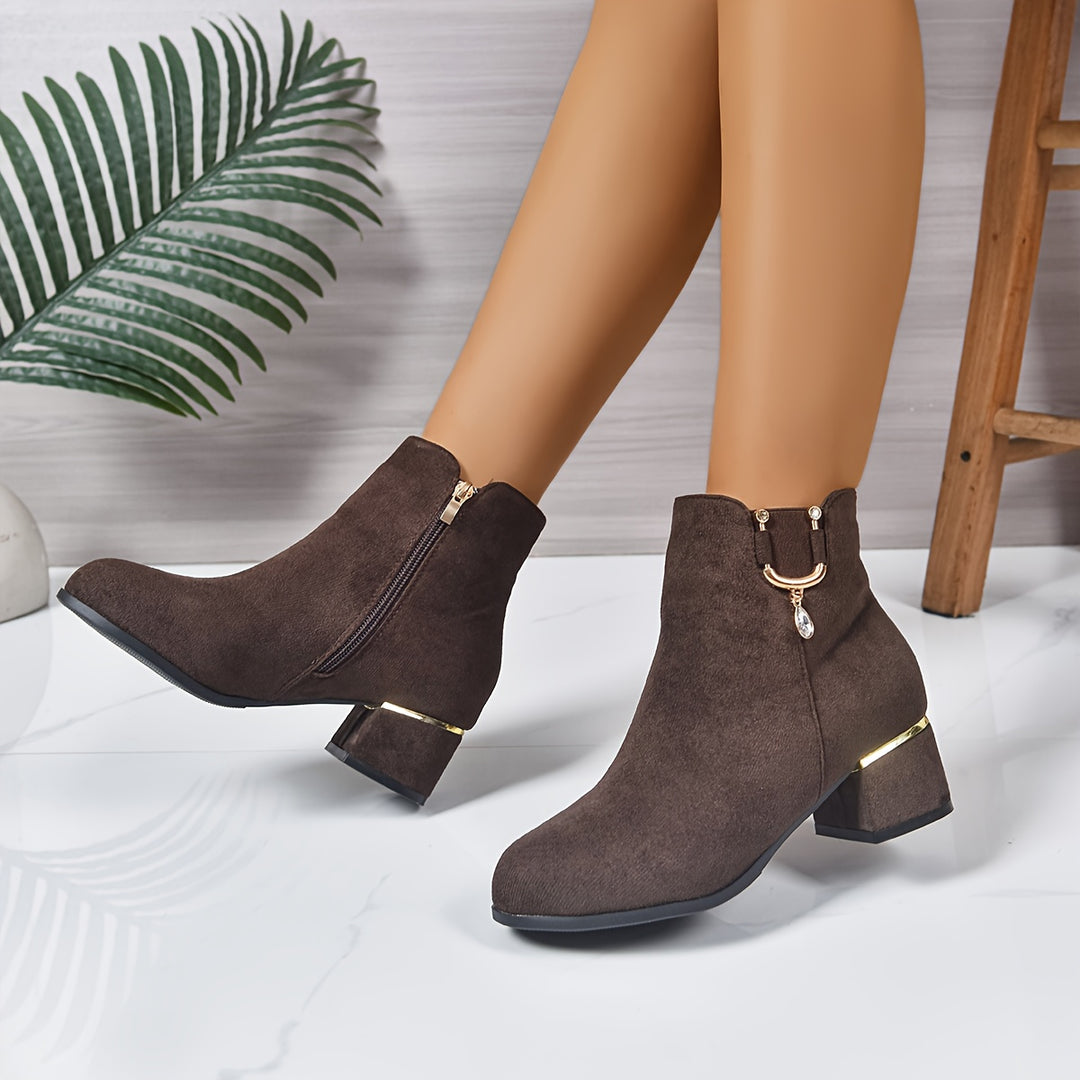 Hilly - Textured Golden Buckle Ankle Boots