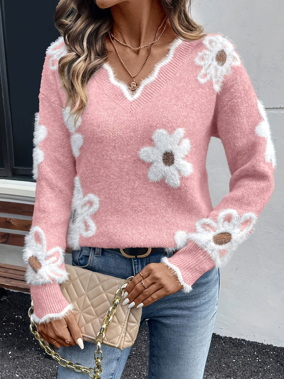 Abbie | Soft V-Neck Floral Sweater