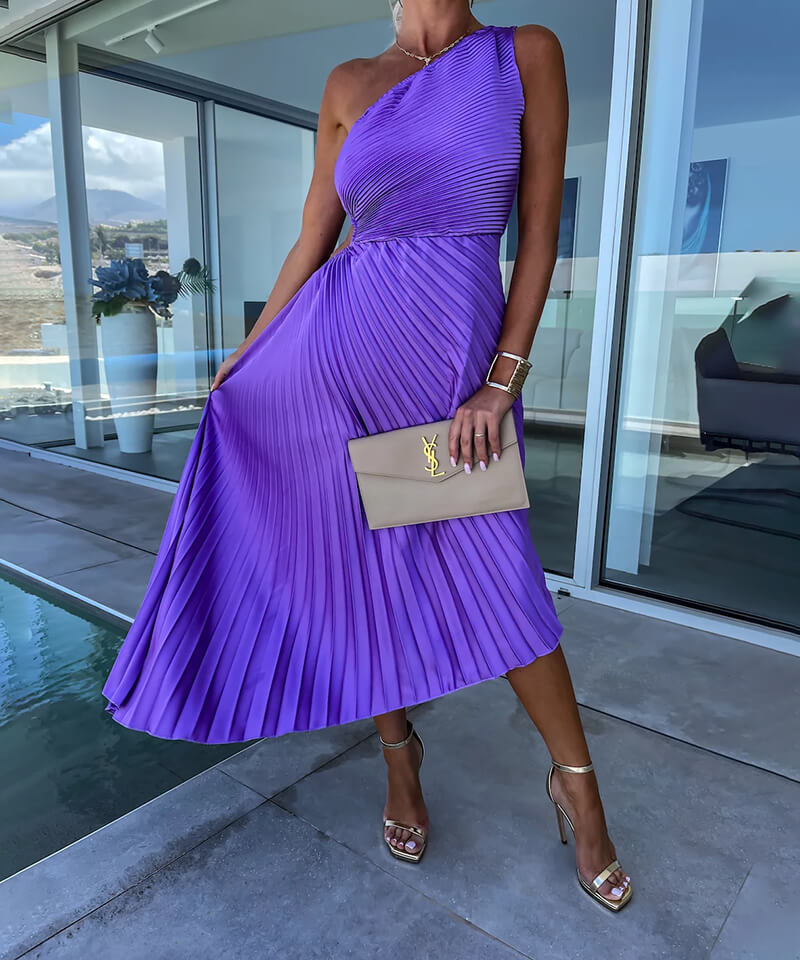 Marjorie - Elegant One Shoulder Midi Dress