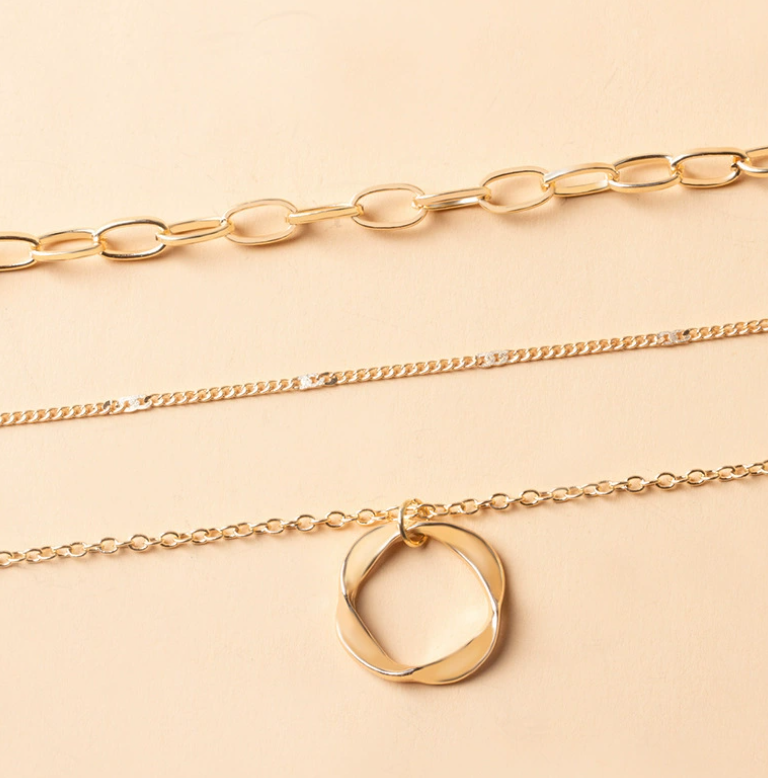 Open Circle Three Row Necklace | Gold