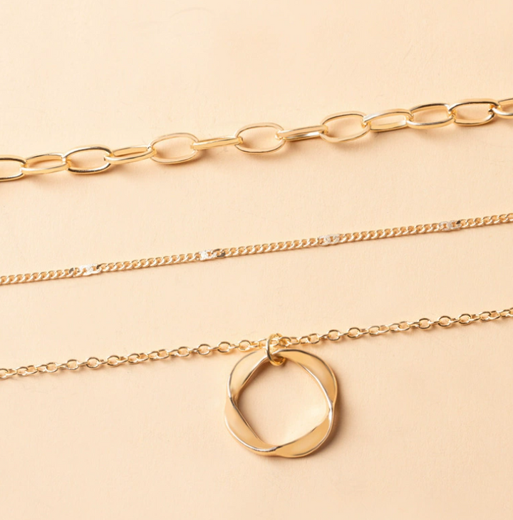 Open Circle Three Row Necklace | Gold