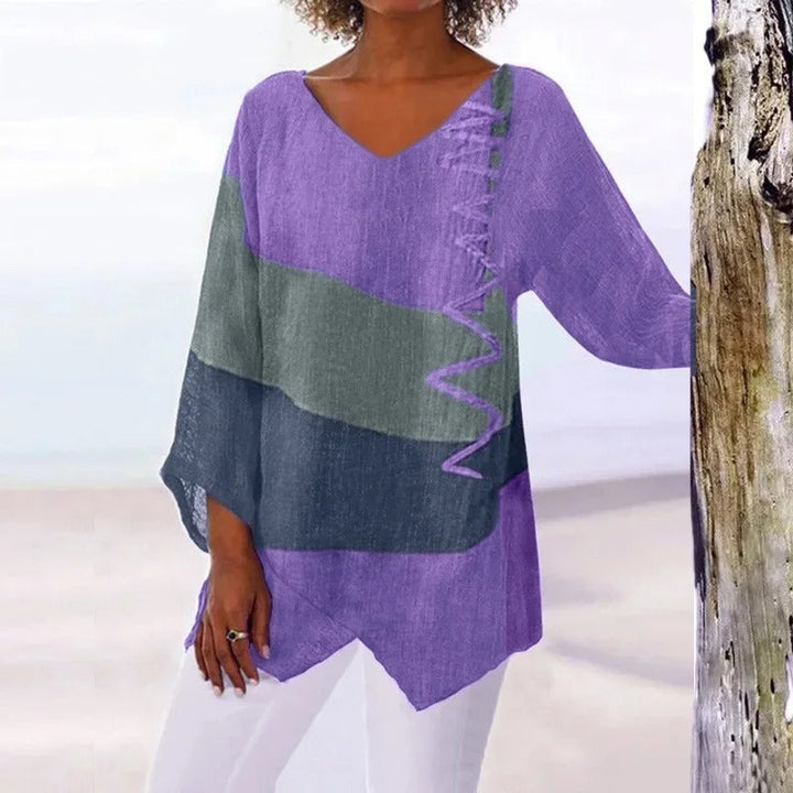 Elayne - Long-Sleeve Oversized Top with V-Neck