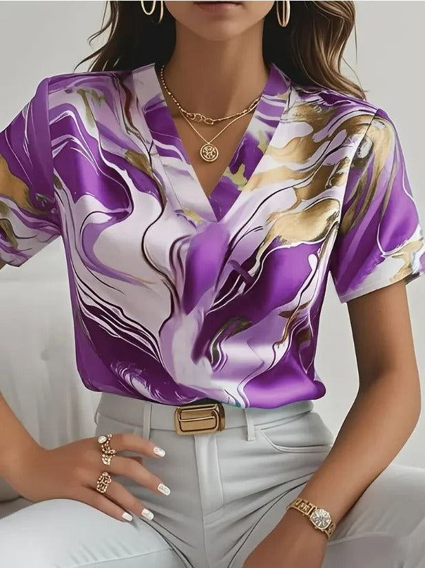 Maroula | Elegant Marble Print Short Sleeve Shirt
