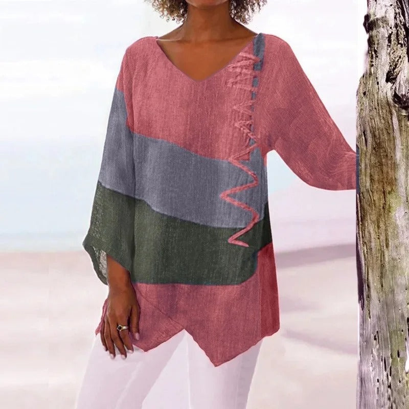 Elayne - Long-Sleeve Oversized Top with V-Neck